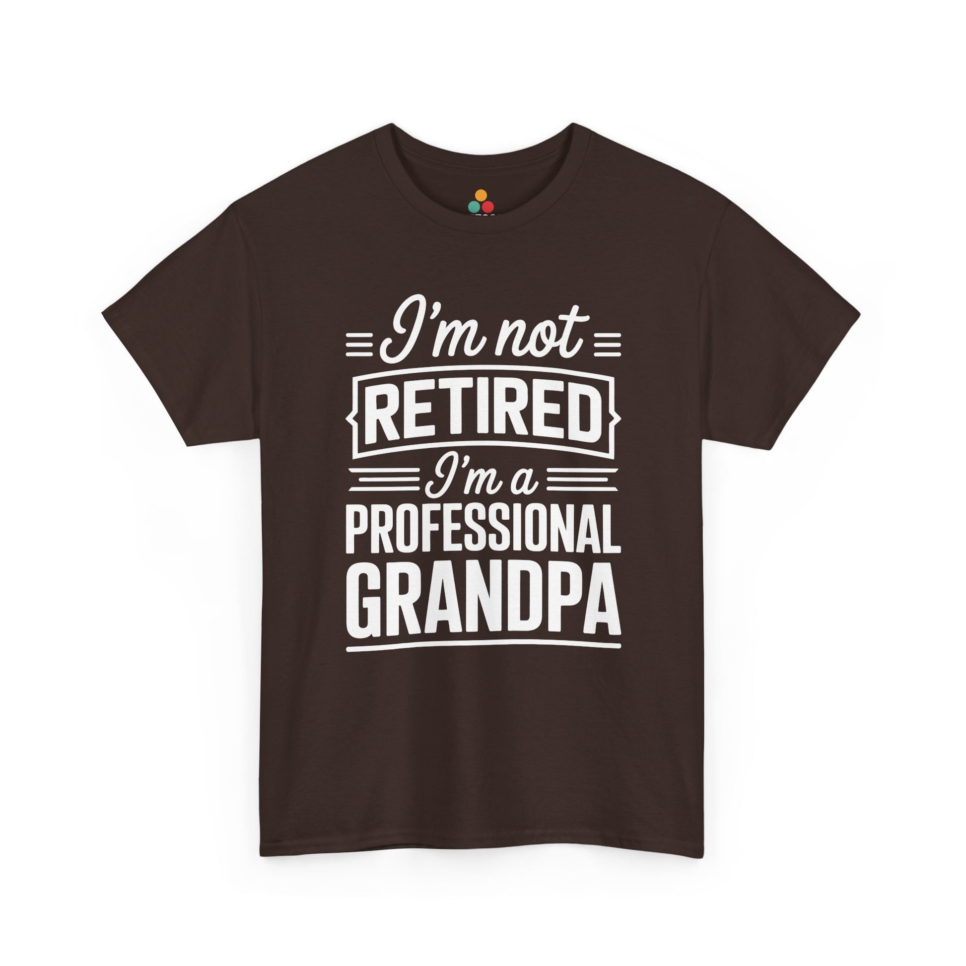 TEEZOCA maroon “I'm not retired professional grandpa” graphic tee displayed flat.