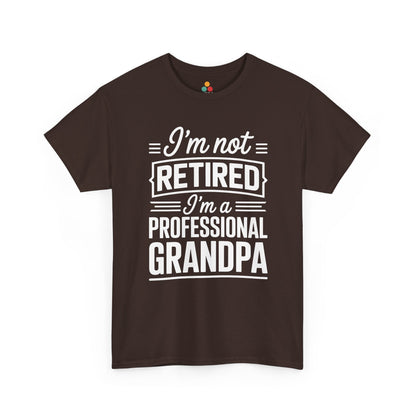 TEEZOCA maroon “I'm not retired professional grandpa” graphic tee displayed flat.