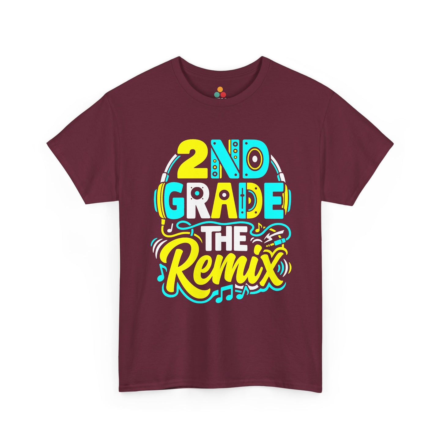 TEEZOCA maroon burgundy everyday T-shirt displaying the vibrant music notes and audio jack design.