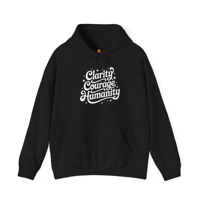 TEEZOCA meaningful typography graphic Unisex Heavy Blend Hoodie everyday wear - Clarity Courage Humanity Typography Unisex Heavy Blend Hoodie | TEEZOCA 