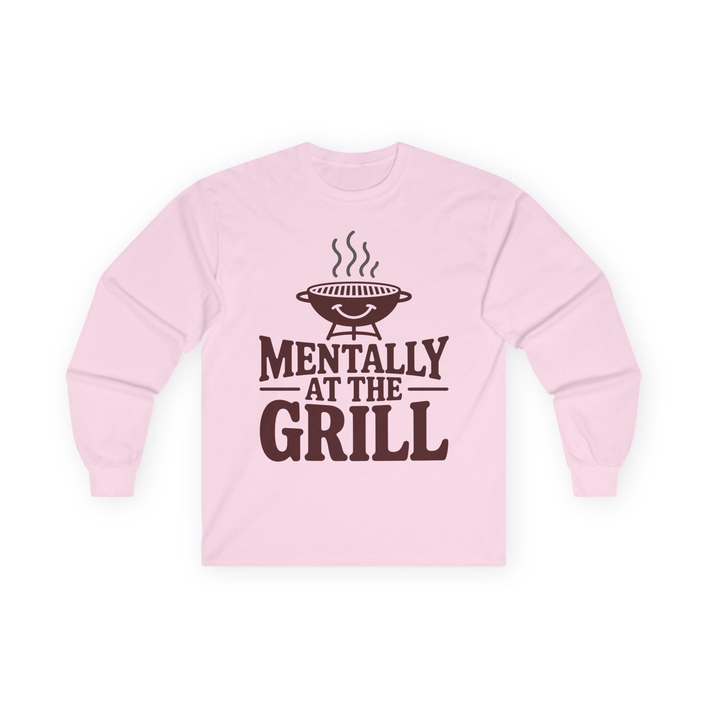TEEZOCA mentally at the grill unisex long-sleeve t-shirt design Pink sweatshirt with 'Mentally at the Grill' text and graphic on a white background