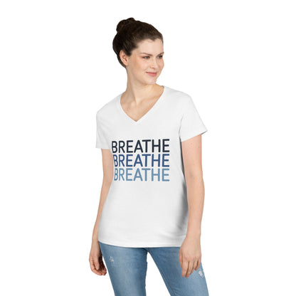 Breathe Breathe Breathe Mindfulness Message V-Neck T-Shirt | TEEZOCA 