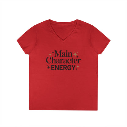 Main Character Energy Minimal Quote V-Neck T-Shirt for Women | TEEZOCA 