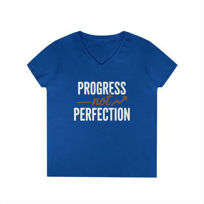 Progress Not Perfection Motivational Quote V-Neck T-Shirt | TEEZOCA 