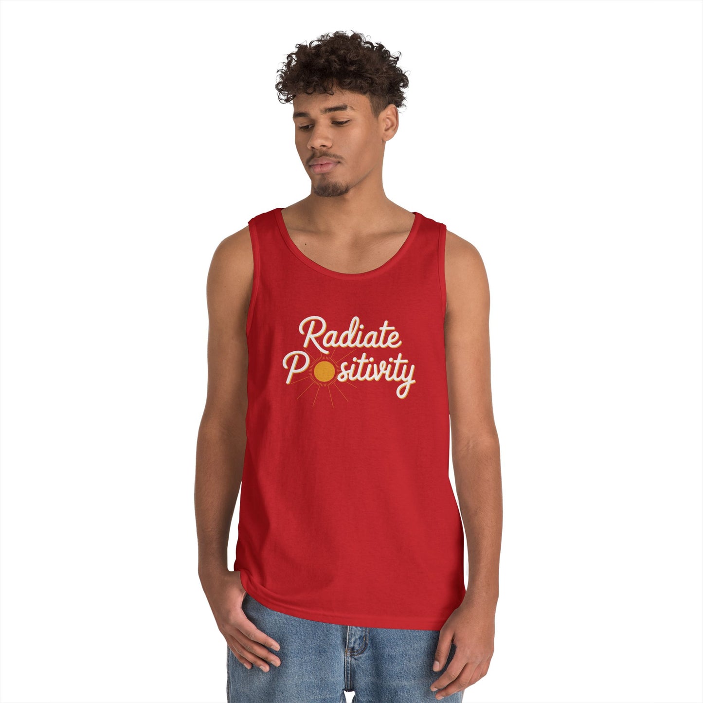 TEEZOCA minimalist Unisex Tank Top with sunshine inspired positivity artwork Radiate Positivity Unisex Tank Top for Uplifting Vibes and Everyday Streetwear | TEEZOCA 