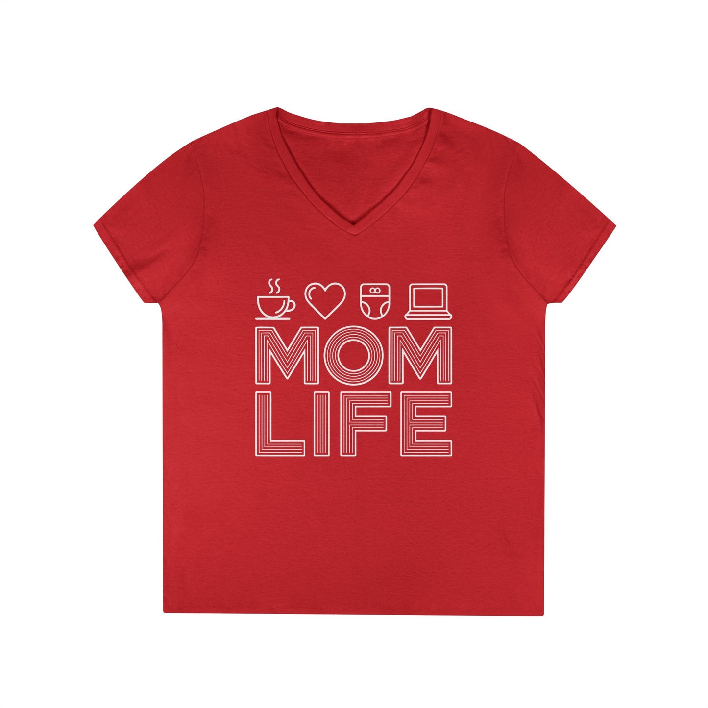 Mom Life Icons V-Neck T-Shirt for Busy Moms with Style & Attitude | TEEZOCA 