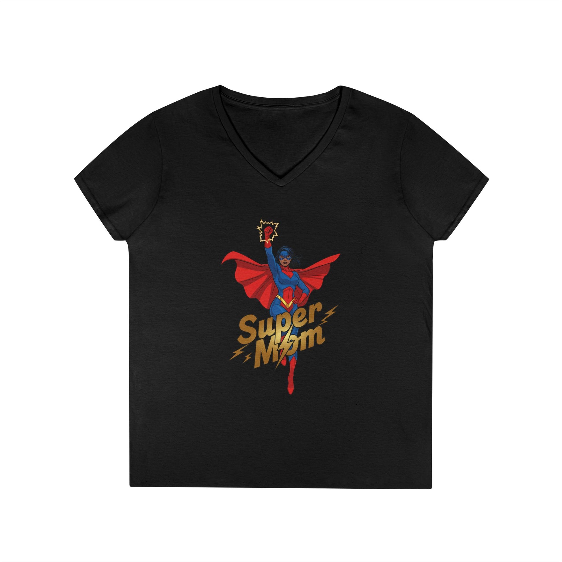 Super Mom Empowerment Graphic V-Neck T-Shirt for Confident Women | TEEZOCA 