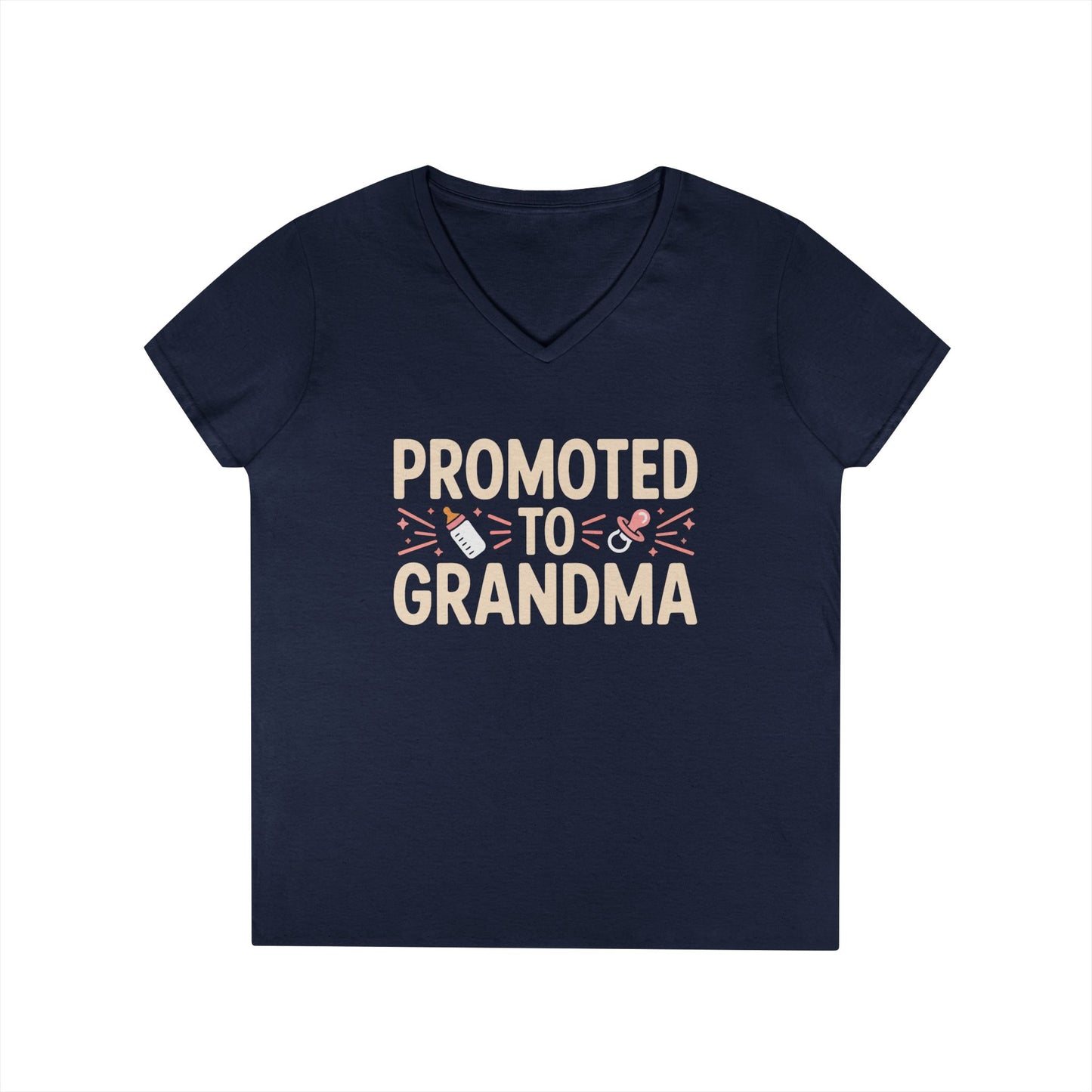 Promoted to Grandma V-Neck T-Shirt Cute Announcement Tee for Women | TEEZOCA 