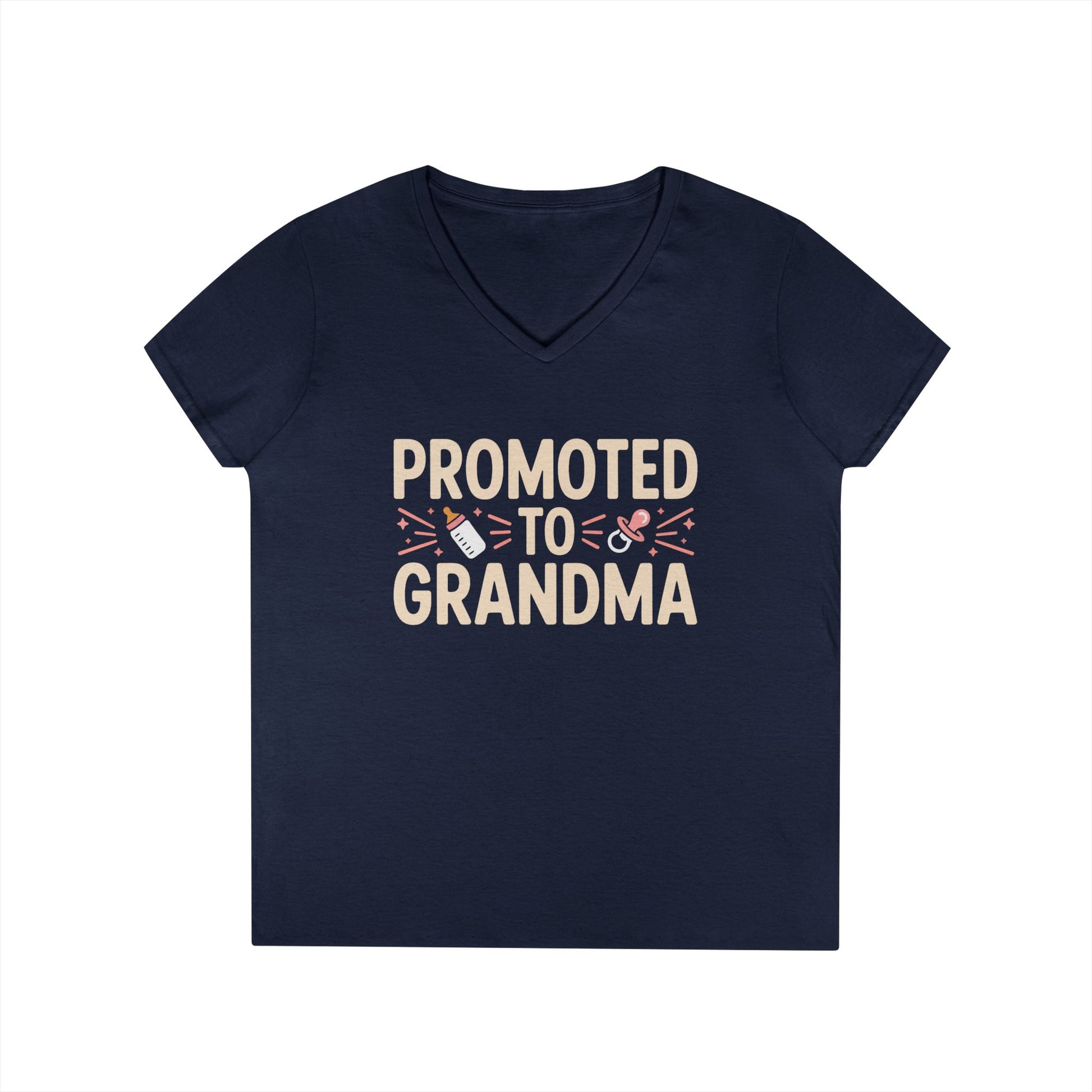 Promoted to Grandma V-Neck T-Shirt Cute Announcement Tee for Women | TEEZOCA 