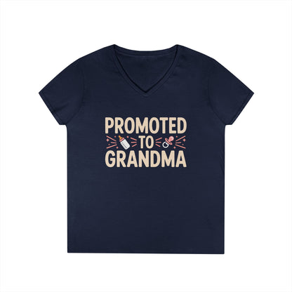 Promoted to Grandma V-Neck T-Shirt Cute Announcement Tee for Women | TEEZOCA 