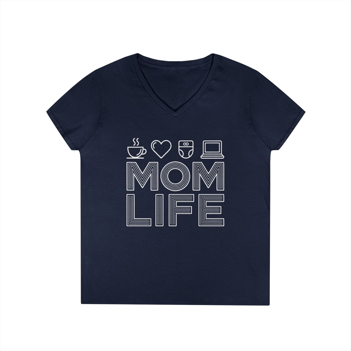 Mom Life Icons V-Neck T-Shirt for Busy Moms with Style & Attitude | TEEZOCA 