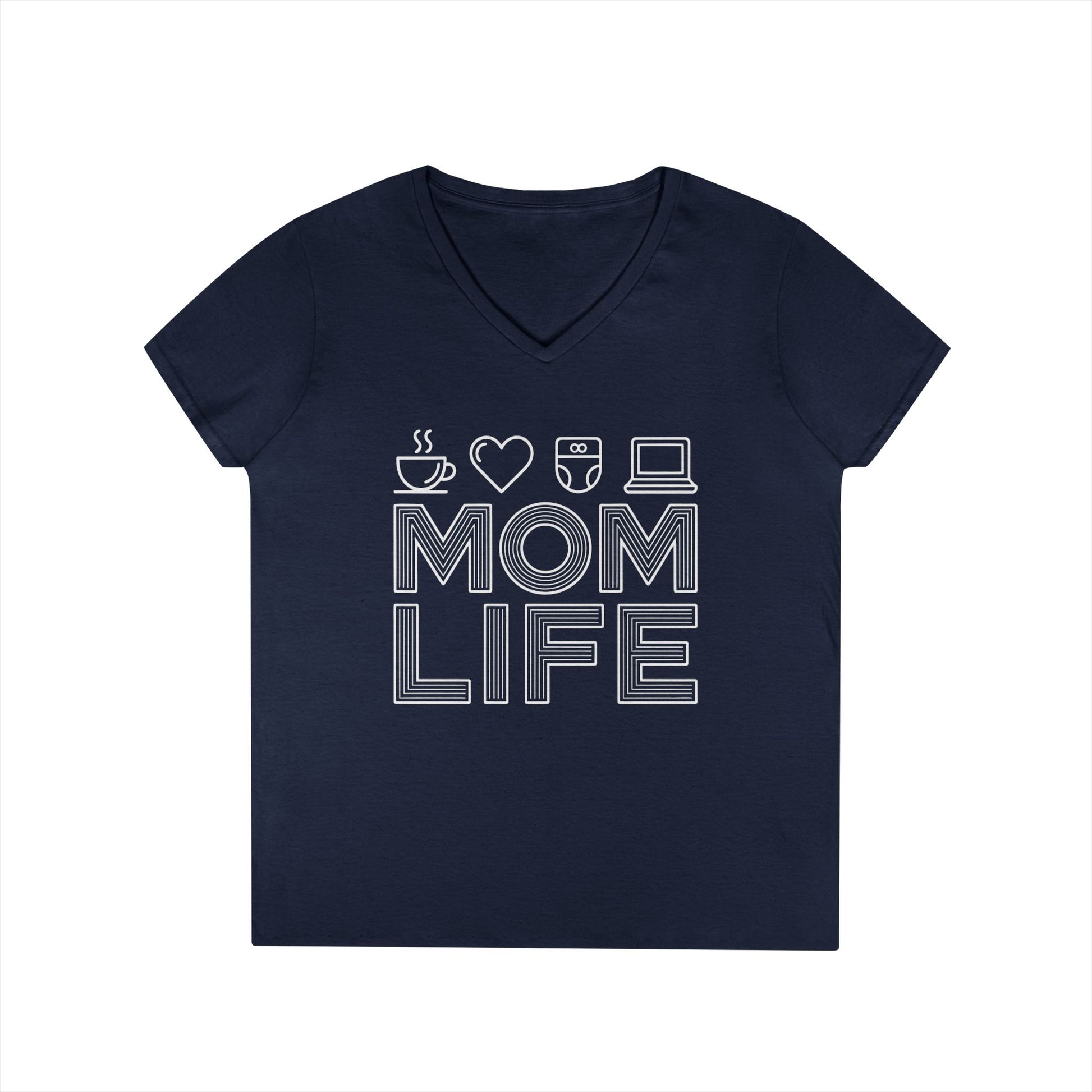 Mom Life Icons V-Neck T-Shirt for Busy Moms with Style & Attitude | TEEZOCA 