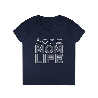 Mom Life Icons V-Neck T-Shirt for Busy Moms with Style & Attitude | TEEZOCA 