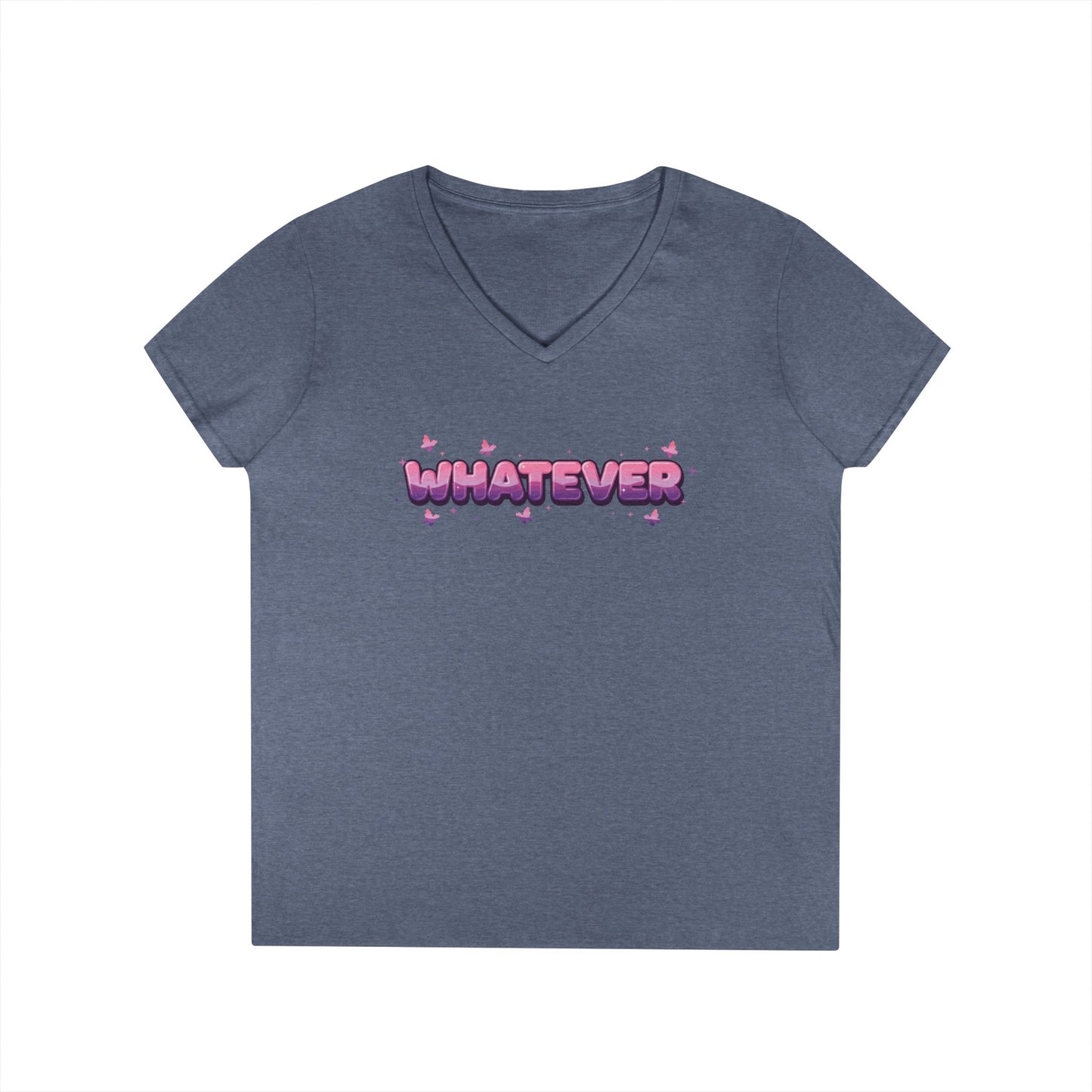 Whatever Pink Gradient Statement Typography V-Neck T-Shirt for Women | TEEZOCA 