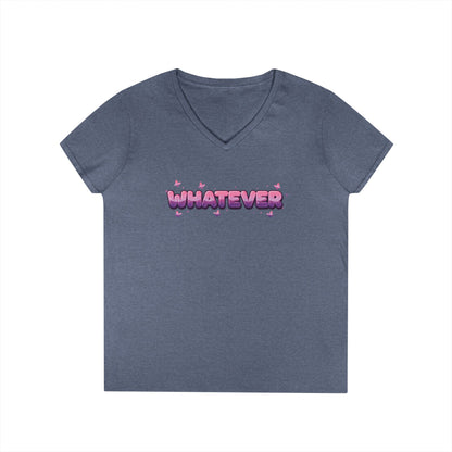 Whatever Pink Gradient Statement Typography V-Neck T-Shirt for Women | TEEZOCA 