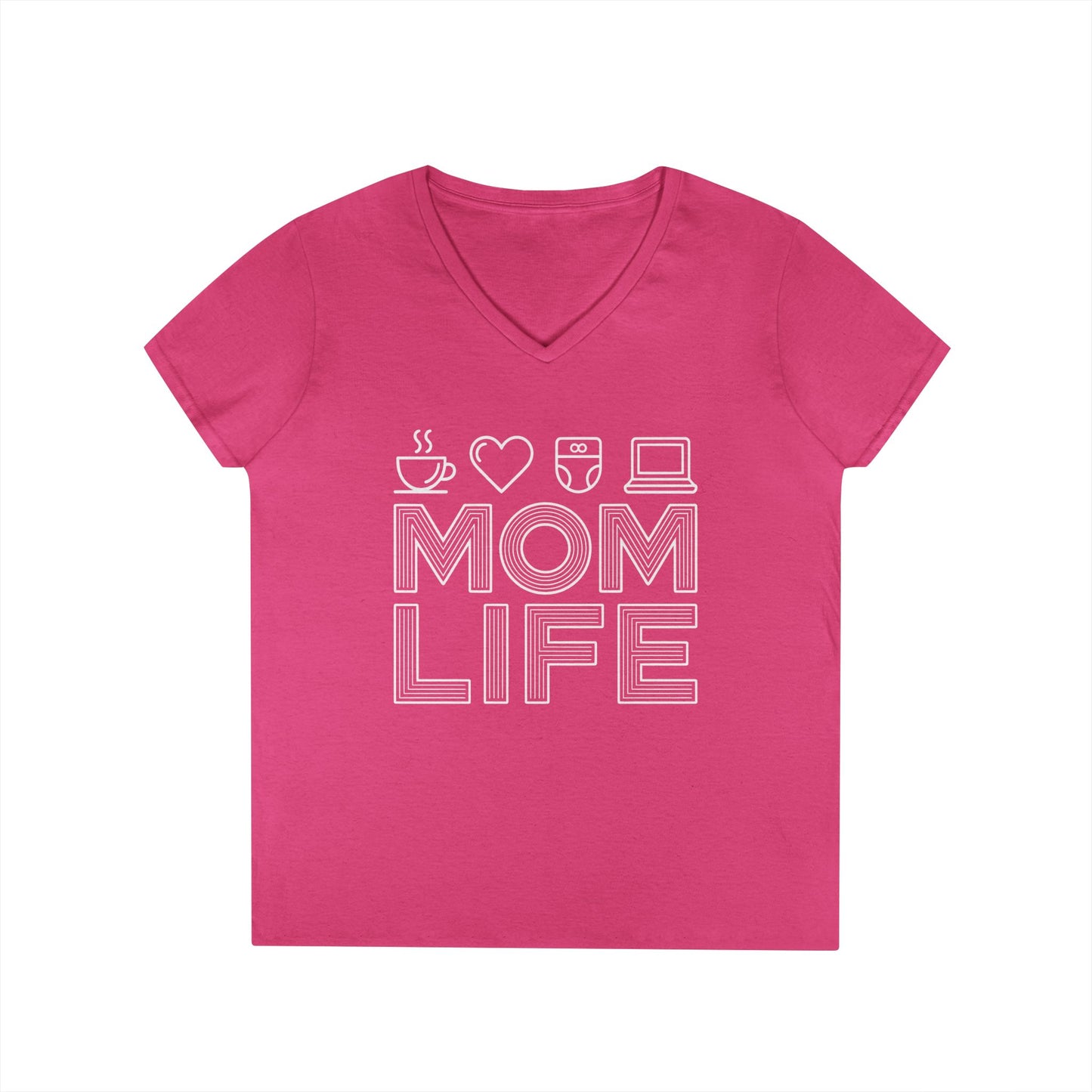 Mom Life Icons V-Neck T-Shirt for Busy Moms with Style & Attitude | TEEZOCA 