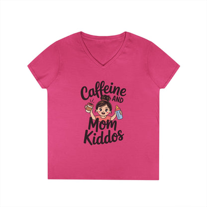 Caffeine and Mom Kiddos Life V-Neck T-Shirt for Busy Moms | TEEZOCA 