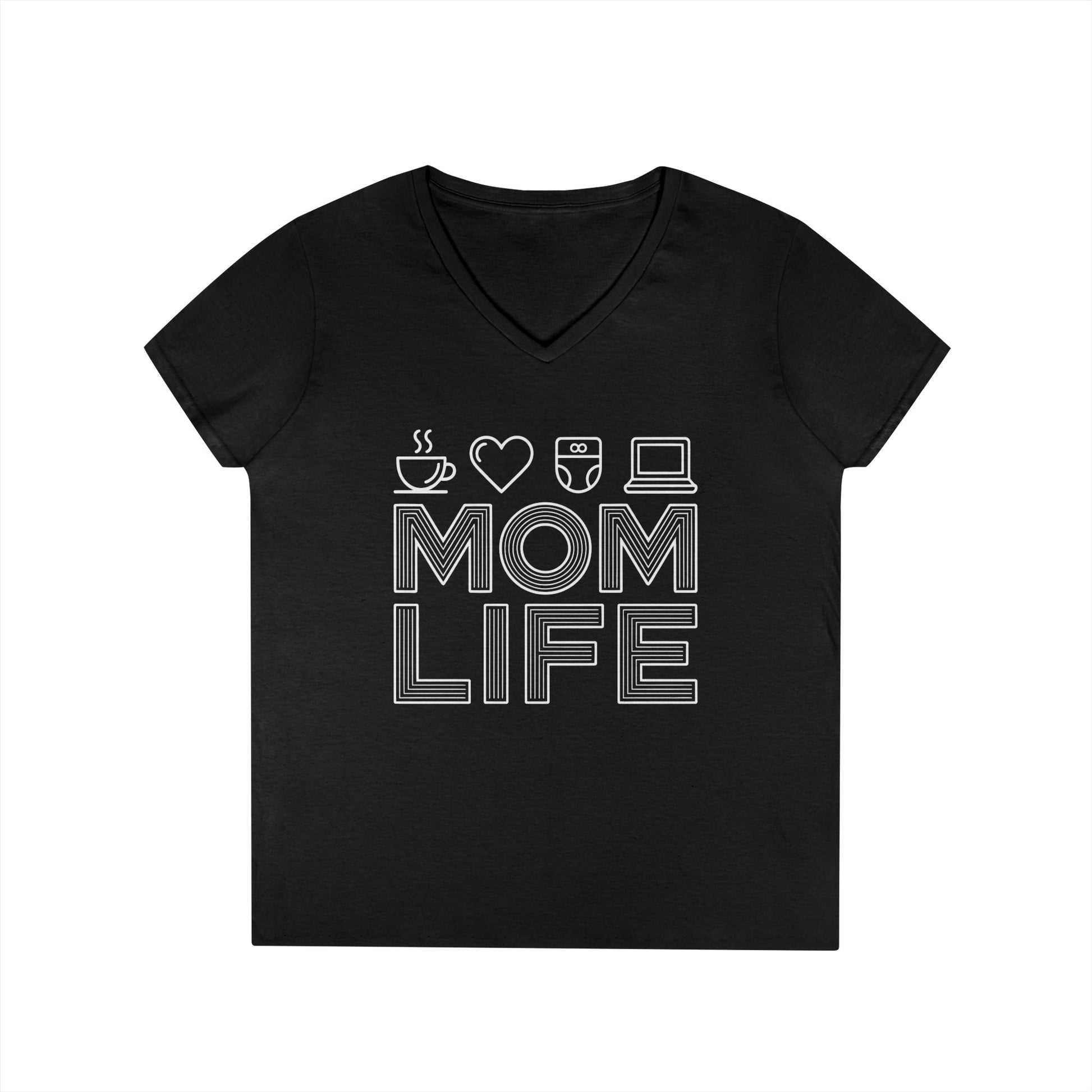 Mom Life Icons V-Neck T-Shirt for Busy Moms with Style & Attitude | TEEZOCA 