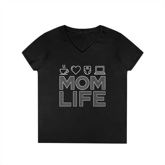 Mom Life Icons V-Neck T-Shirt for Busy Moms with Style & Attitude | TEEZOCA 