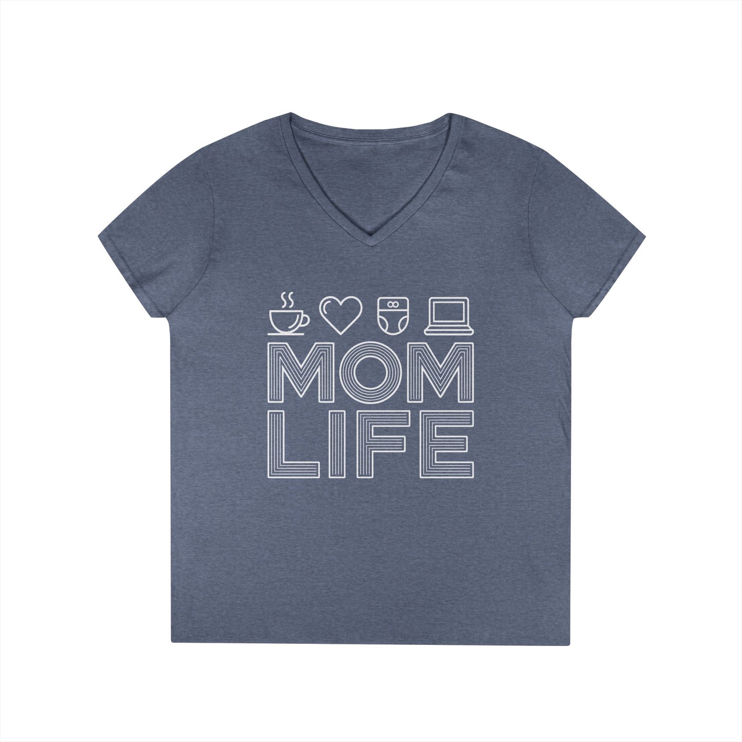 Mom Life Icons V-Neck T-Shirt for Busy Moms with Style & Attitude | TEEZOCA 