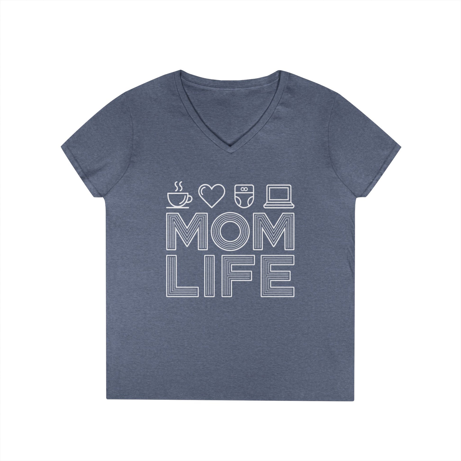 Mom Life Icons V-Neck T-Shirt for Busy Moms with Style & Attitude | TEEZOCA 