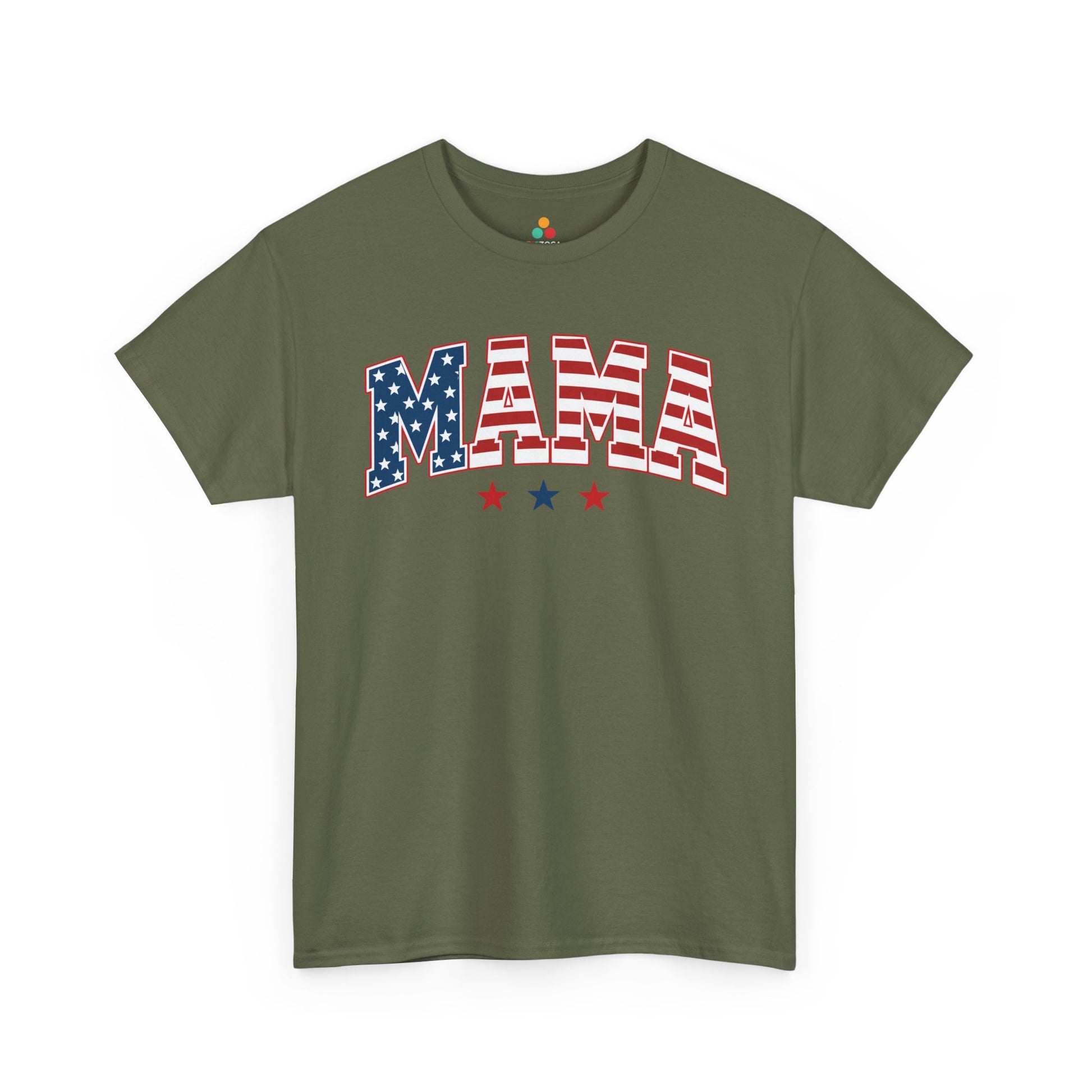TEEZOCA mommy and me 4th of july shirts t-shirt design for moms with bold MAMA flag text and patriotic stars.
