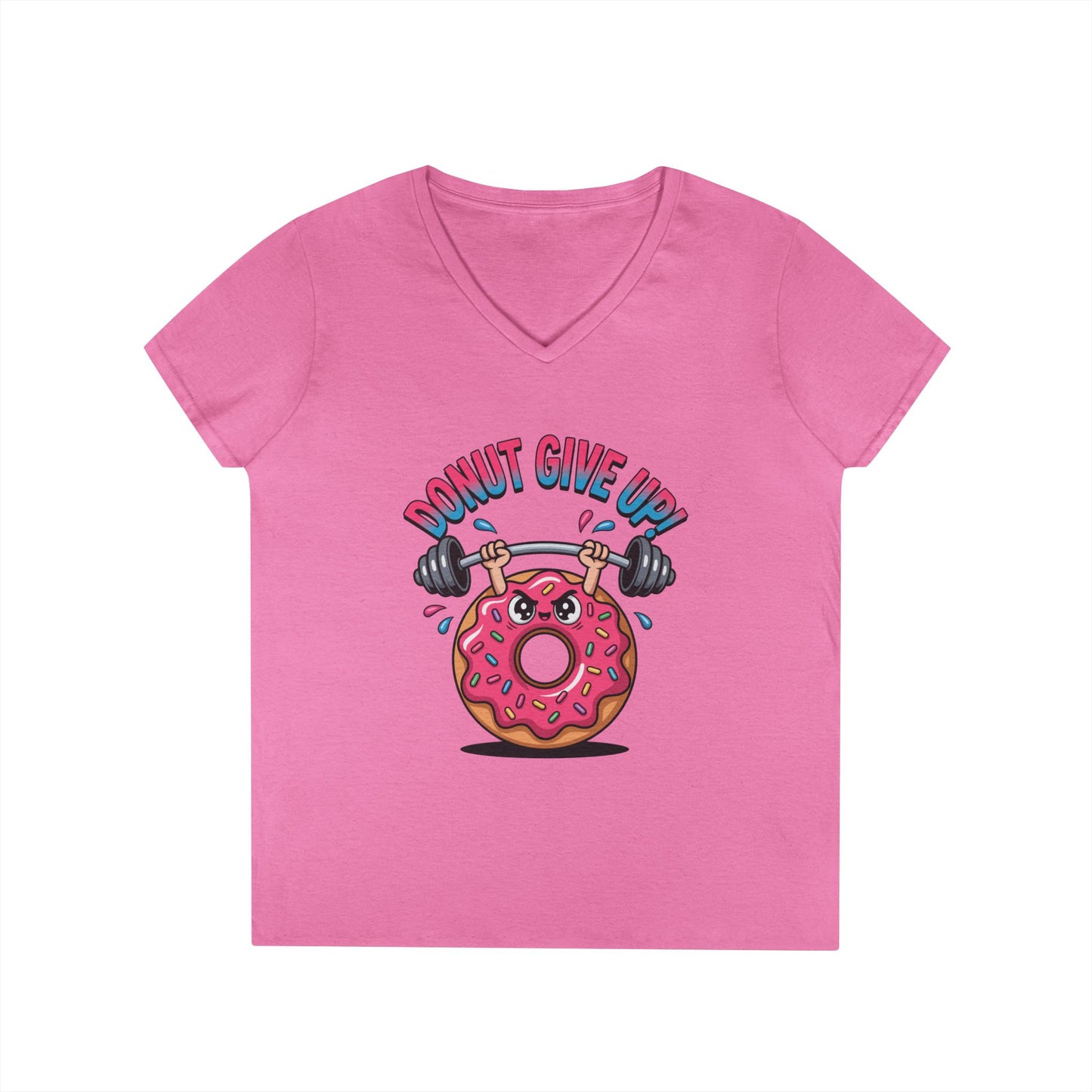 Donut Give Up Fitness Humor Graphic V-Neck T-Shirt for Women | TEEZOCA 