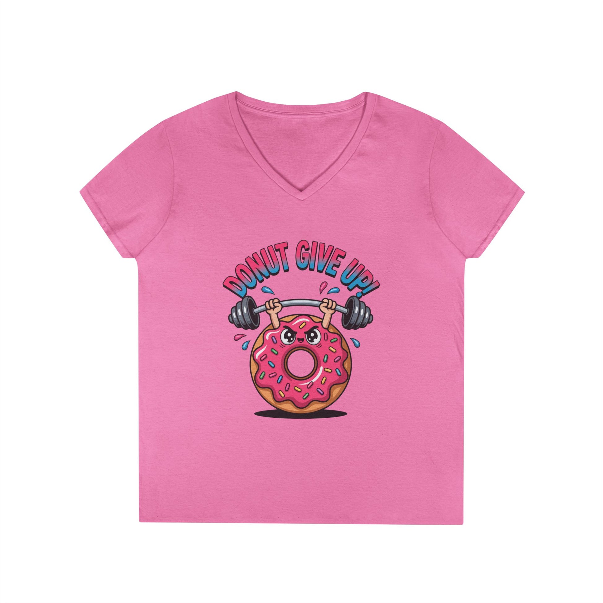 Donut Give Up Fitness Humor Graphic V-Neck T-Shirt for Women | TEEZOCA 