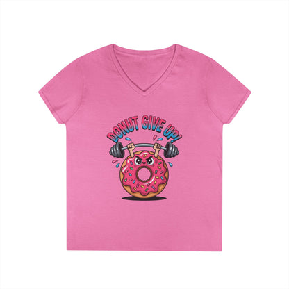 Donut Give Up Fitness Humor Graphic V-Neck T-Shirt for Women | TEEZOCA 