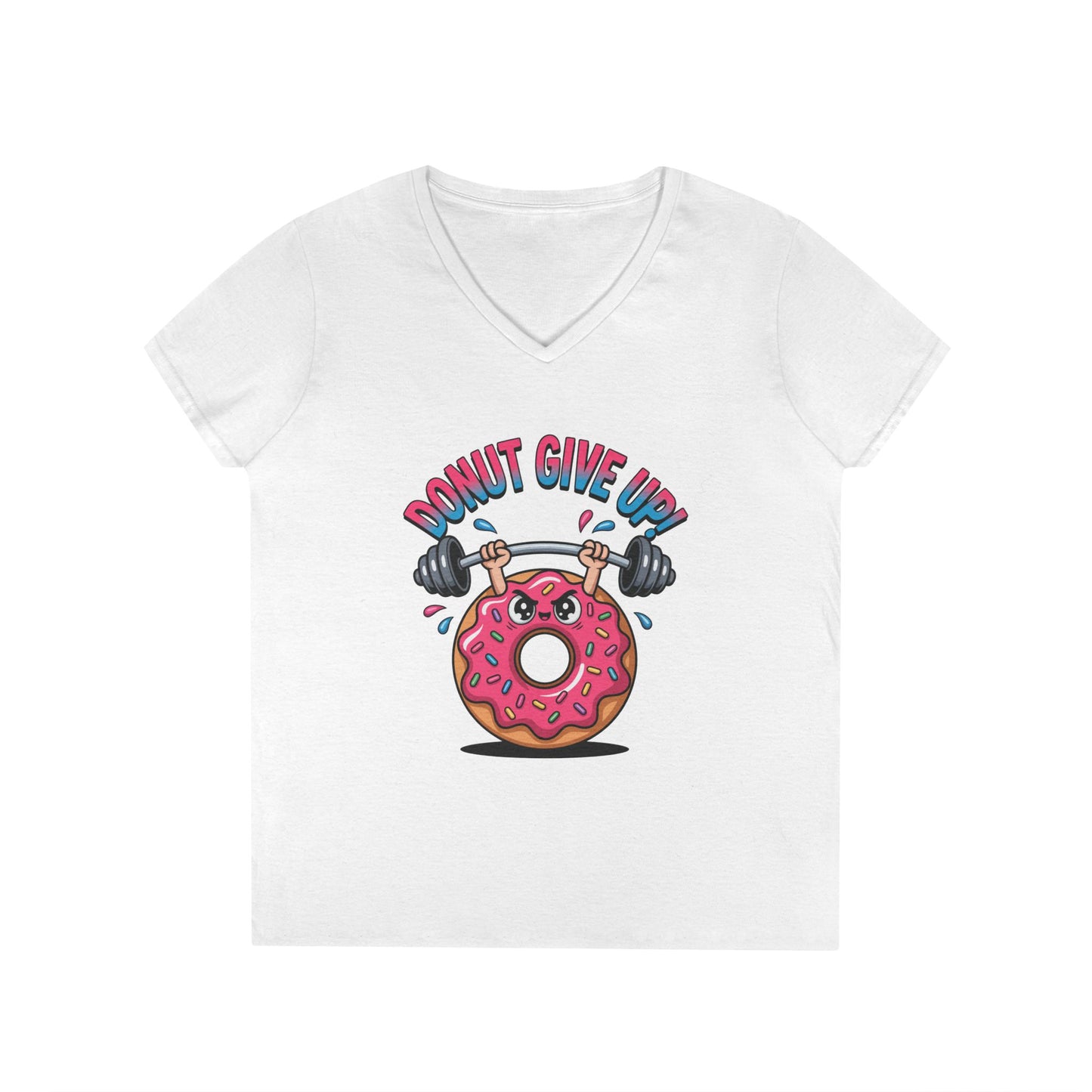Donut Give Up Fitness Humor Graphic V-Neck T-Shirt for Women | TEEZOCA 