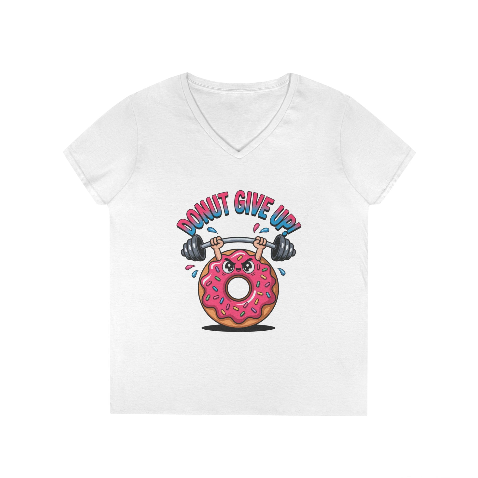 Donut Give Up Fitness Humor Graphic V-Neck T-Shirt for Women | TEEZOCA 