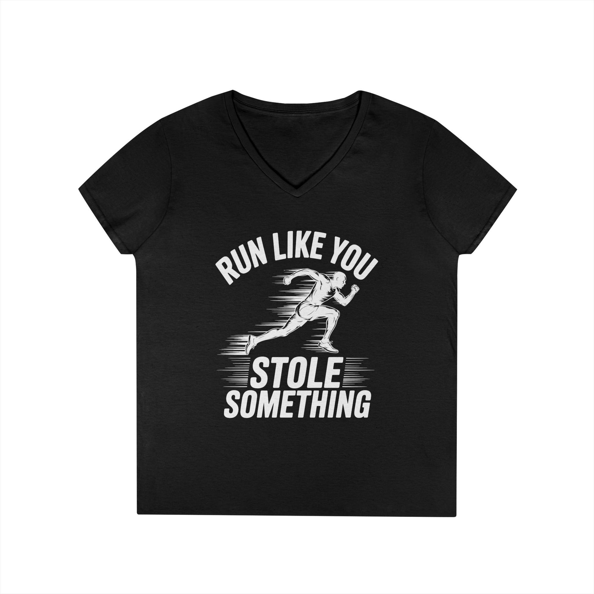 Run Like You Stole Something Funny Running V-Neck T-Shirt | TEEZOCA 