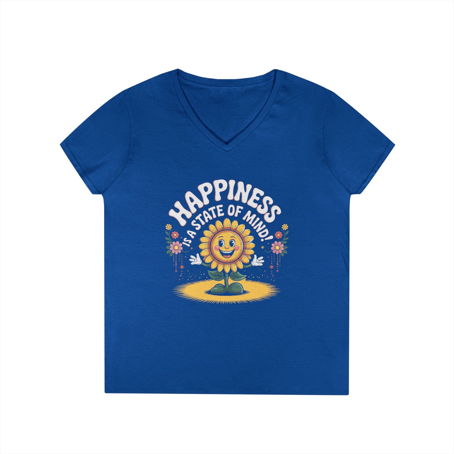 Happy Pines Ladies’ V-Neck T-Shirt Positive Quote Floral Design | TEEZOCA 