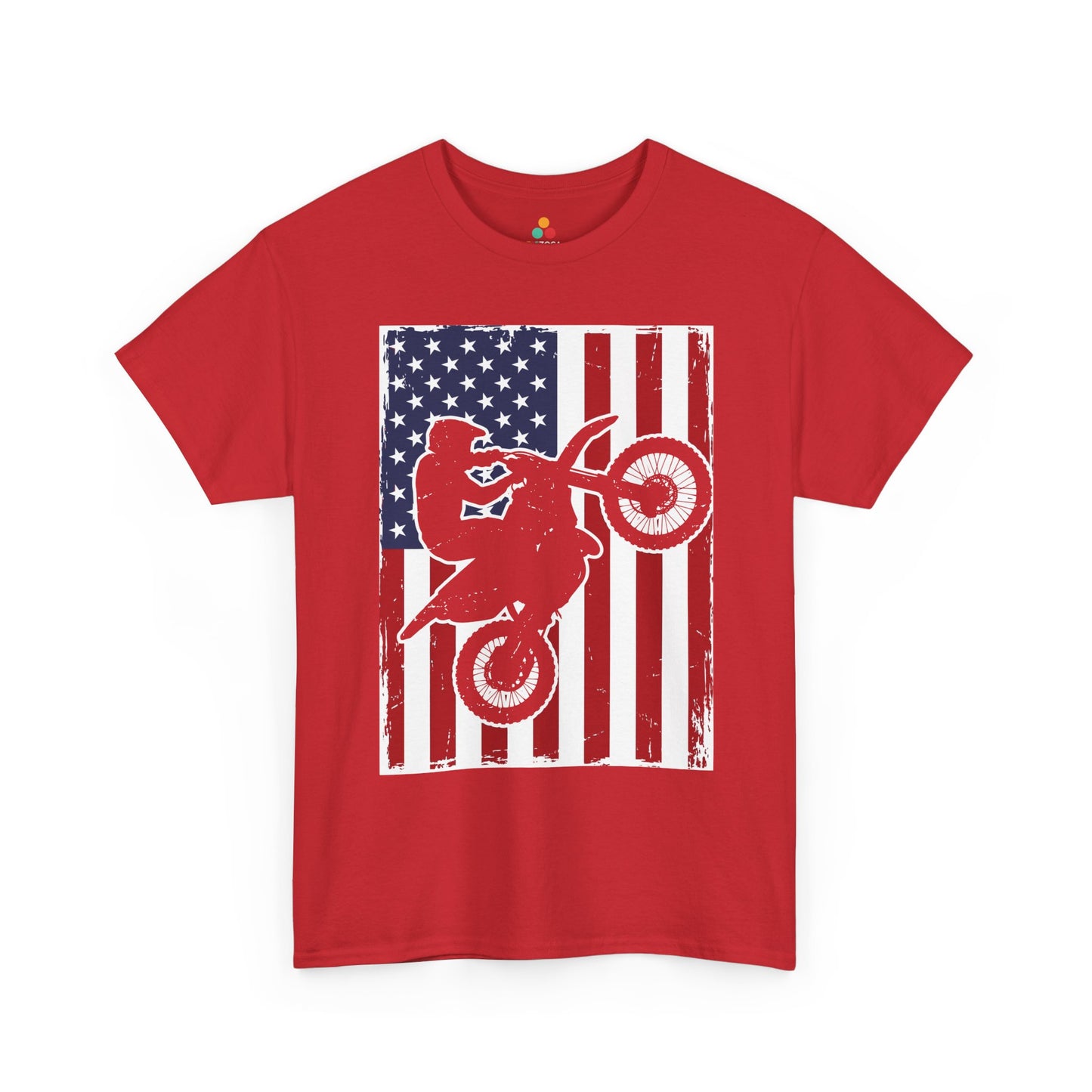 TEEZOCA motocross graphic tee T-shirt for riders with off road shirt style and patriotic dirt bike attitude.
