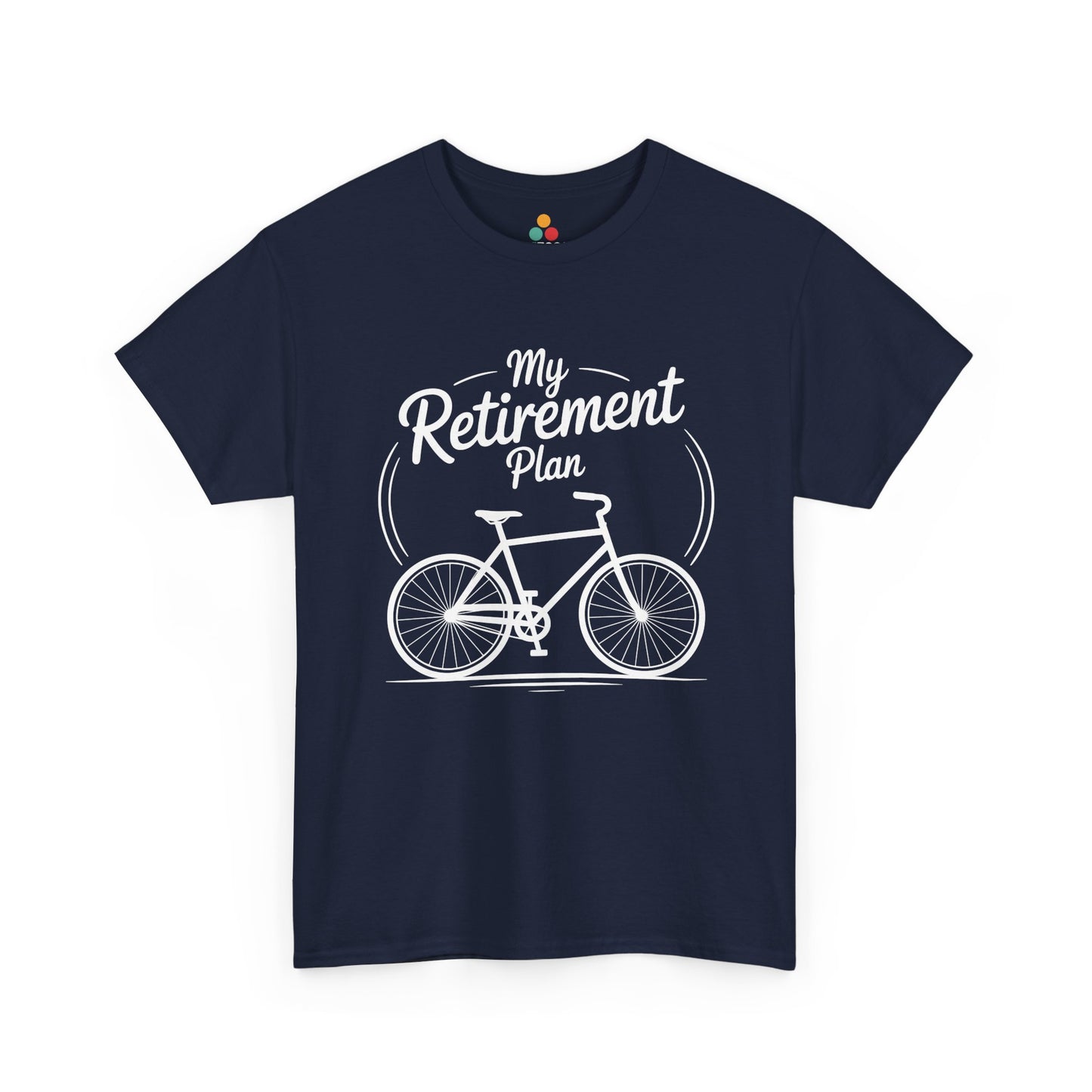 TEEZOCA navy Cyclist retirement graphic T-shirt flat.