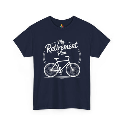 TEEZOCA navy Cyclist retirement graphic T-shirt flat.