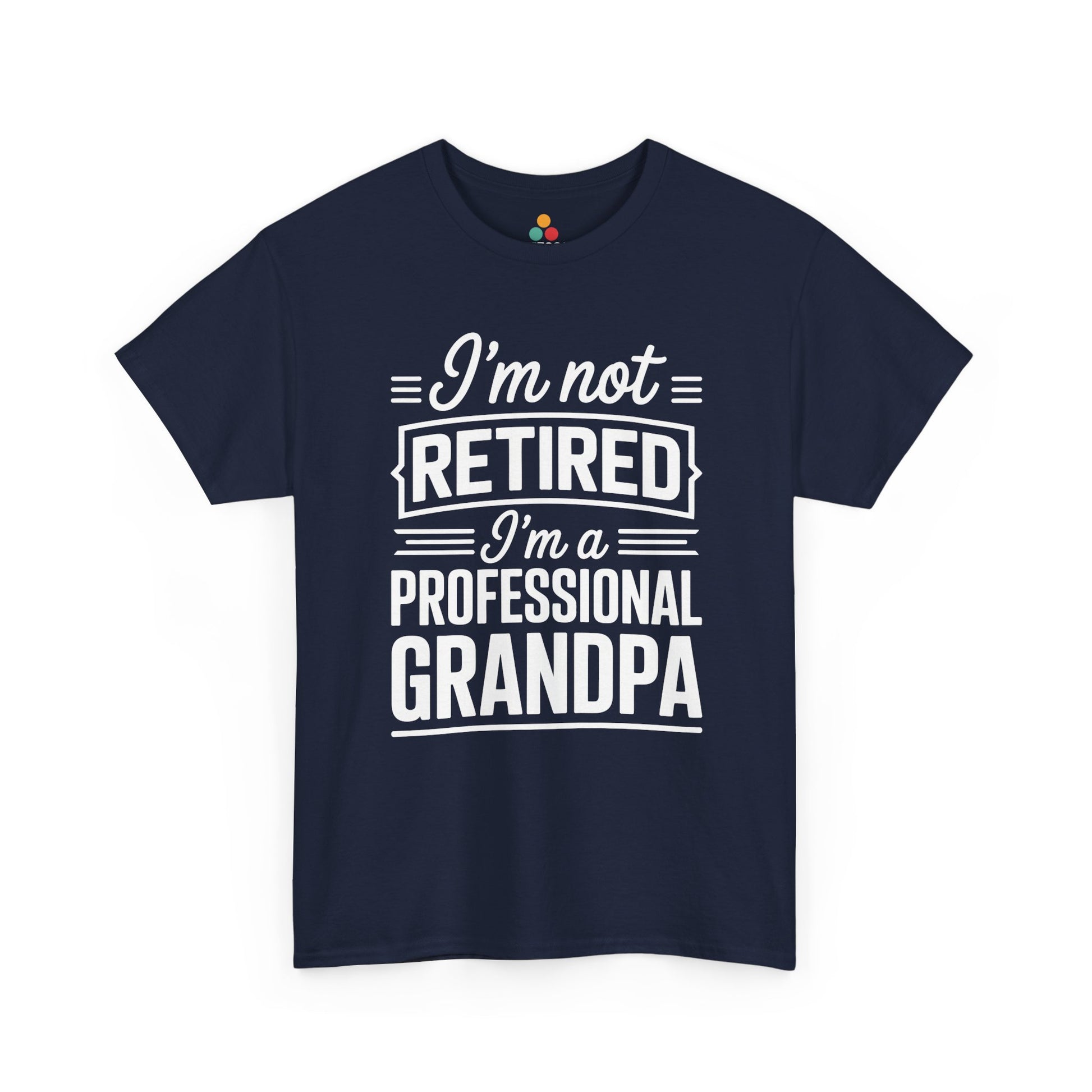 TEEZOCA navy “I'm a professional grandpa” retirement tee displayed.