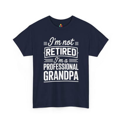 TEEZOCA navy “I'm a professional grandpa” retirement tee displayed.