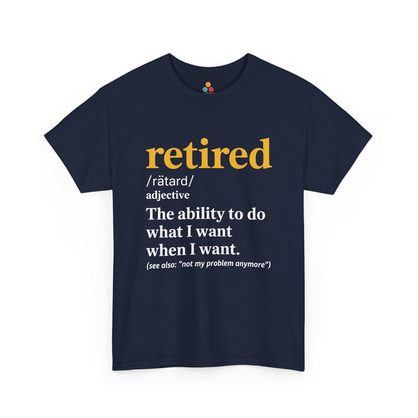 TEEZOCA navy Retired Dictionary style graphic T-shirt flat.