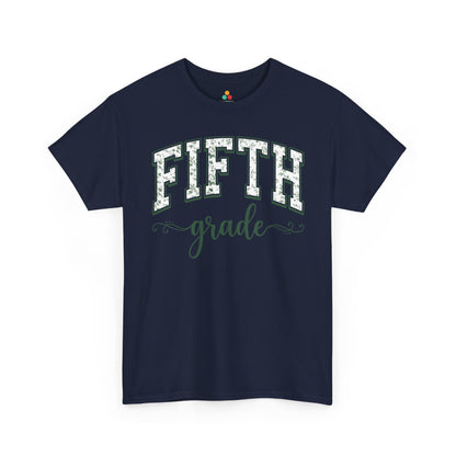 TEEZOCA navy floral fifth grade shirt for adults, the kind of teacher tee shoppers find on Amazon and Etsy for the new school year.
