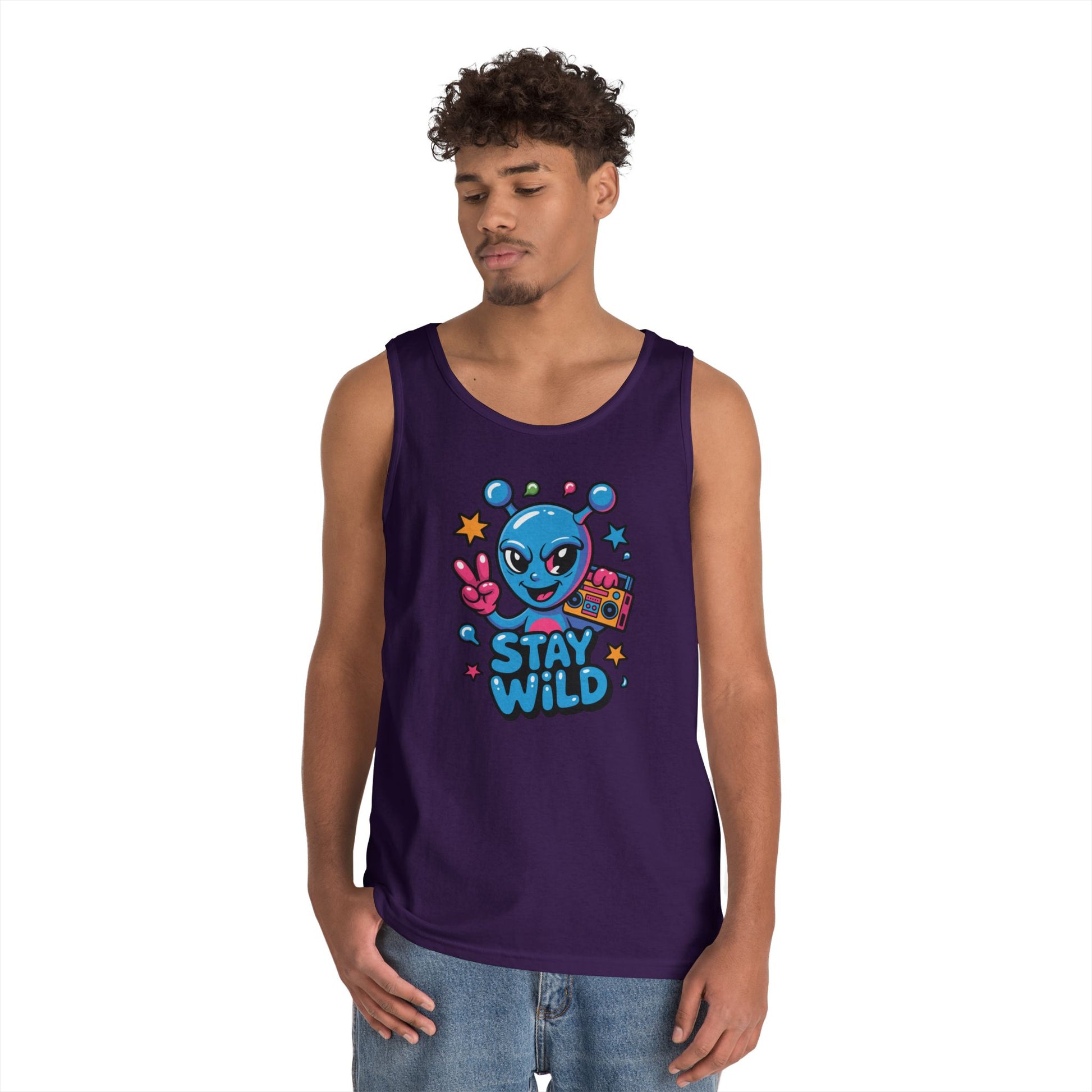 Stay Wild Alien Boombox Street Art Unisex Tank Top for Summer Vibes | TEEZOCA 