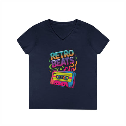 Retro Beats Cassette Art Ladies’ V-Neck T-Shirt Colorful Music Vibes | TEEZOCA 