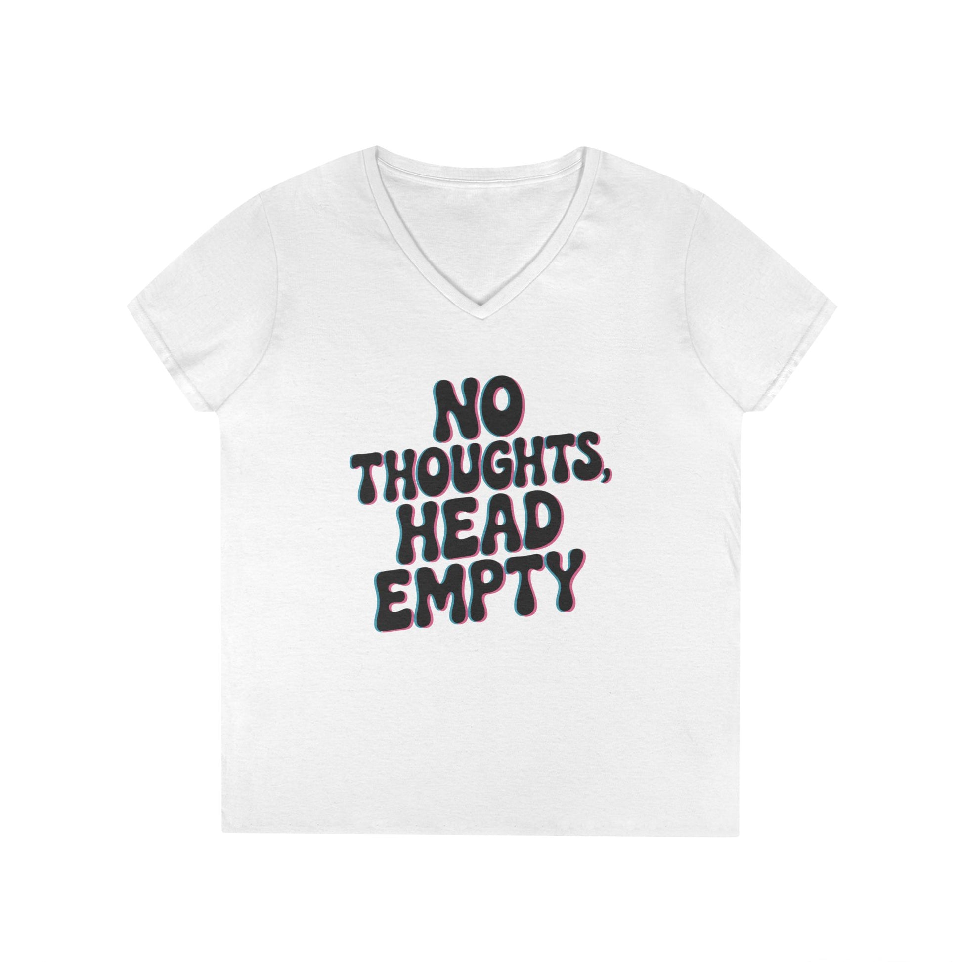 No Thoughts Head Empty Aesthetic Statement V-Neck T-Shirt for Women | TEEZOCA 