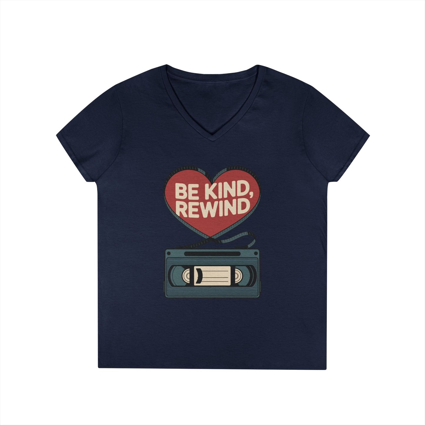 TEEZOCA nostalgic music cassette heart V-Neck T-Shirt