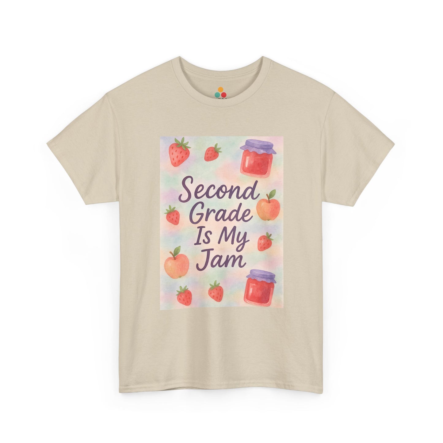TEEZOCA oatmeal beige everyday T-shirt displaying the cute teacher appreciation fruit graphic.