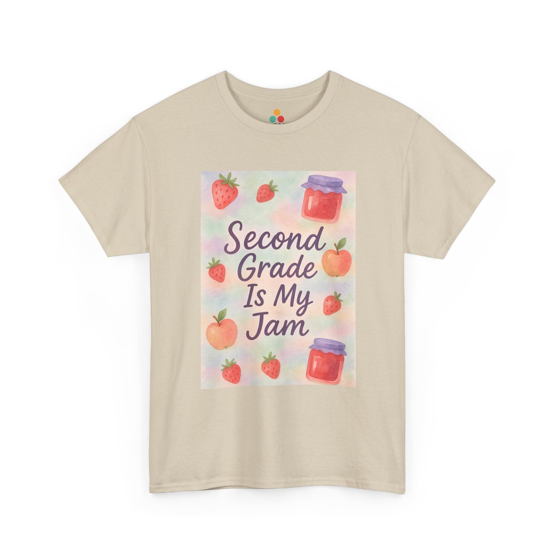 TEEZOCA oatmeal beige everyday T-shirt displaying the cute teacher appreciation fruit graphic.
