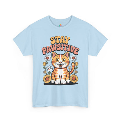 TEEZOCA orange tabby cat floral graphic tee Stay Pawsitive Cat Cute Retro Kitty Graphic T‑Shirt | TEEZOCA 