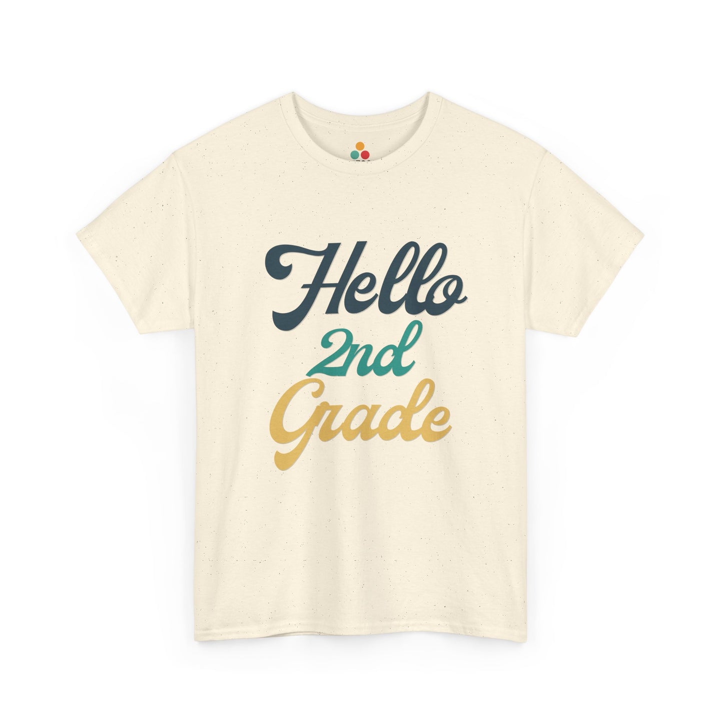 TEEZOCA pale yellow "Hello 2nd Grade" retro graphic t-shirt shown flat.