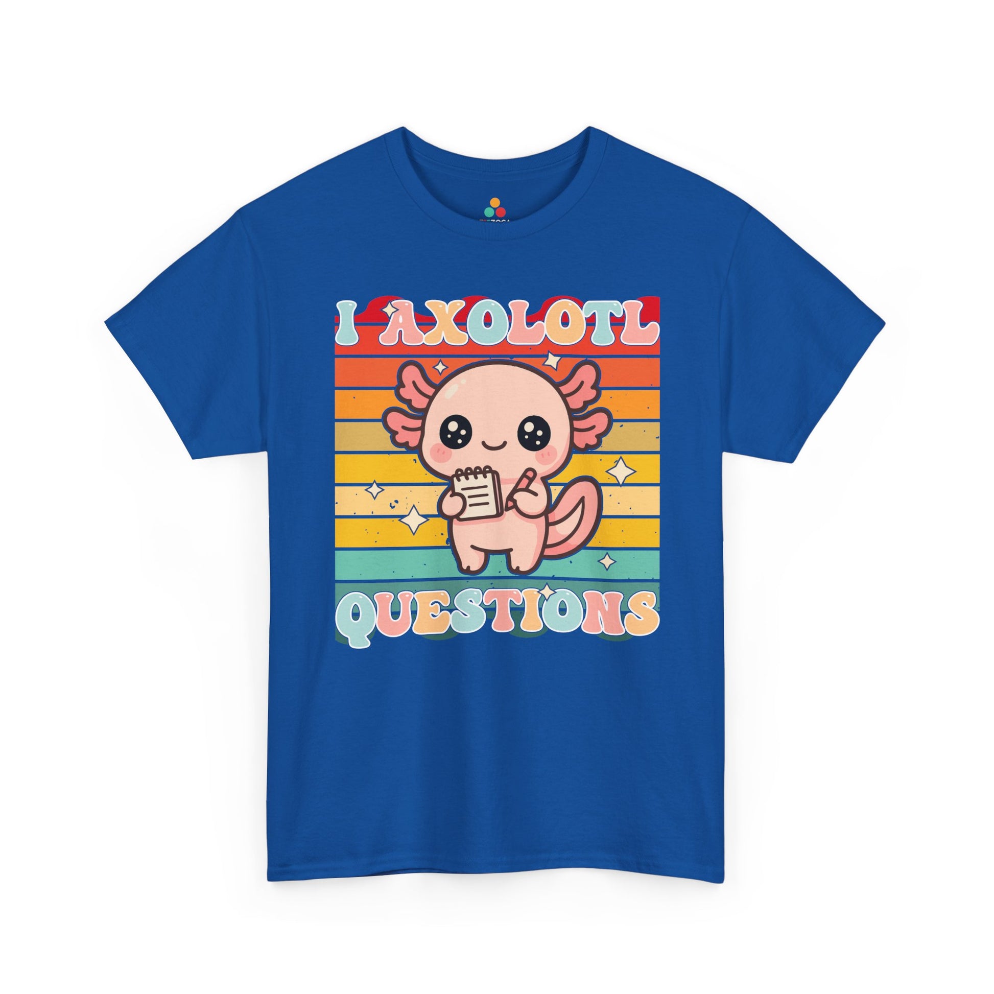 TEEZOCA pastel axolotl pun Unisex T-shirt with sunset stripes I Axolotl Questions Retro Cute Kawaii Axolotl Unisex T-shirt | TEEZOCA 