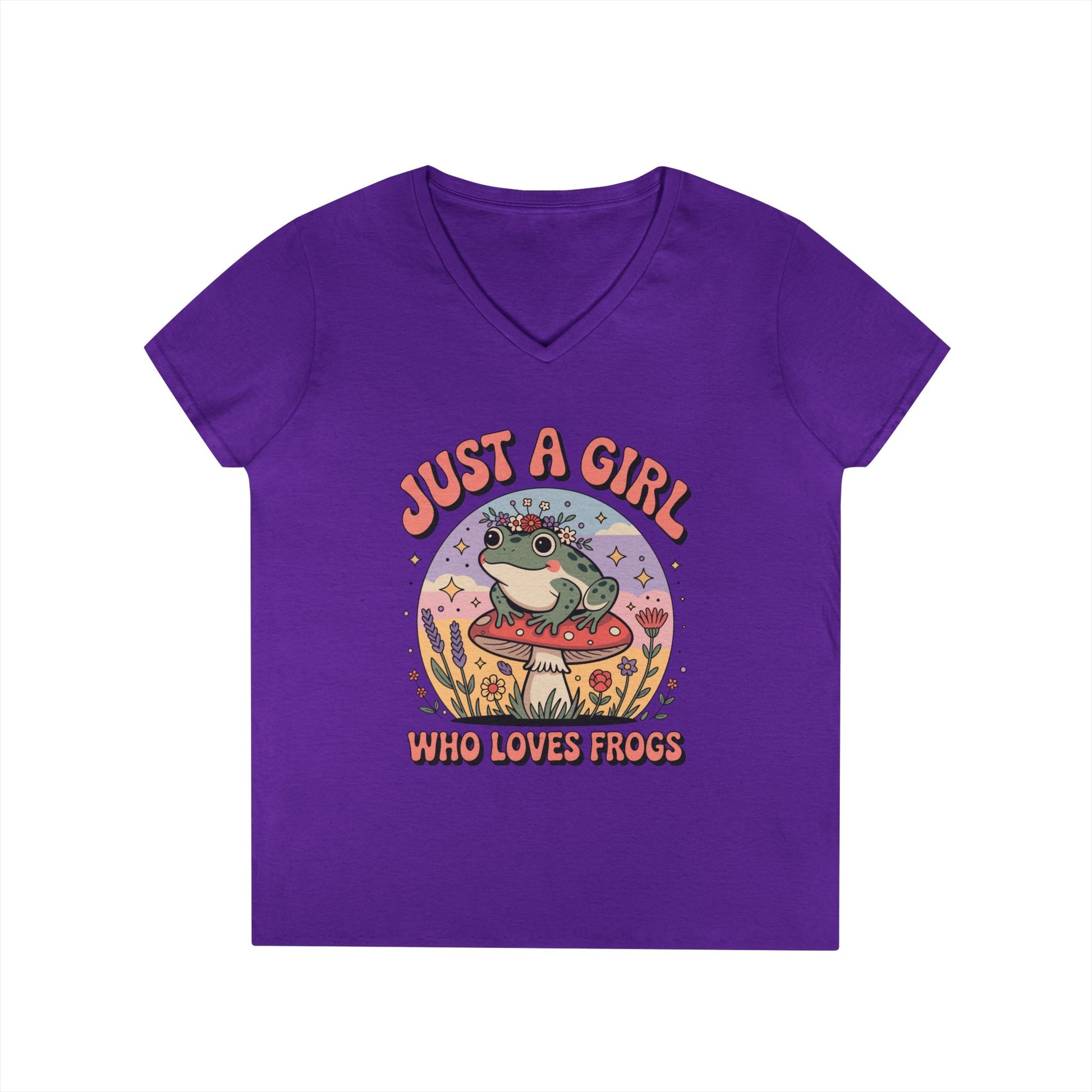 Just a Girl Who Loves Frogs Cute Nature Art V-Neck T-Shirt | TEEZOCA 